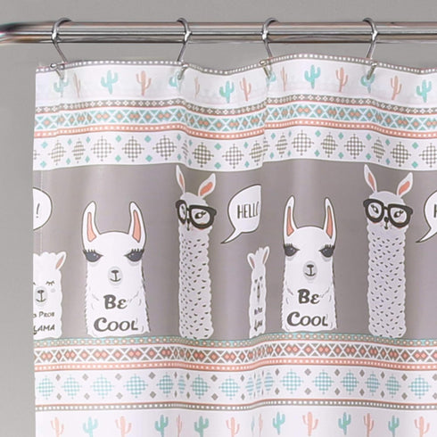 Lush Decor Llama Stripe Shower Curtain - 72" x 72", Pink and Turquoise Design