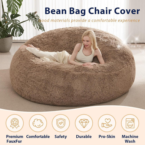 5FT, Fluffy Bean Bag for Stuffed Animals Storage, Faux Fur Washable Bean Bag Chair Cover(No Filler) for Textile Plush