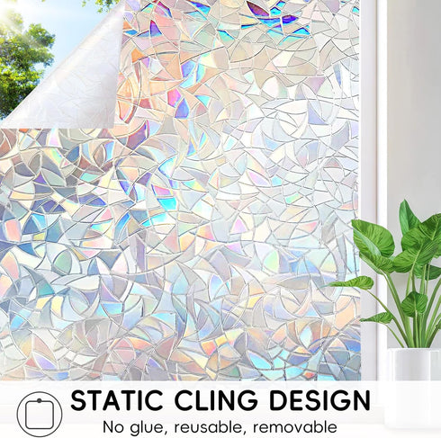 DUOFIRE Rainbow Window Clings for Glass Windows, 3D Decals Decorative Stained Glass Film, 23.6 x 78.7 inches