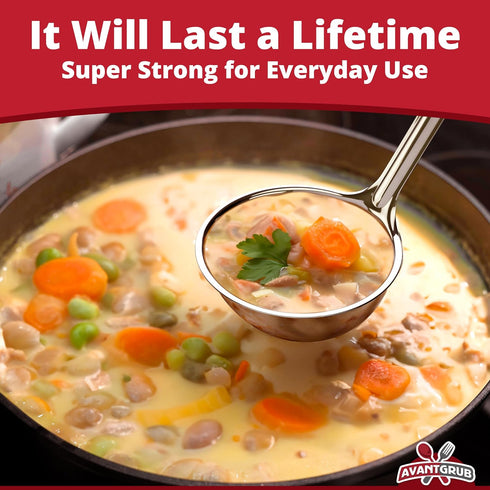 Super Sturdy Ergonomic Soup Ladle - 1 Oz. Stainless Steel Tongs with Long Handles for Serving Soups and Stews