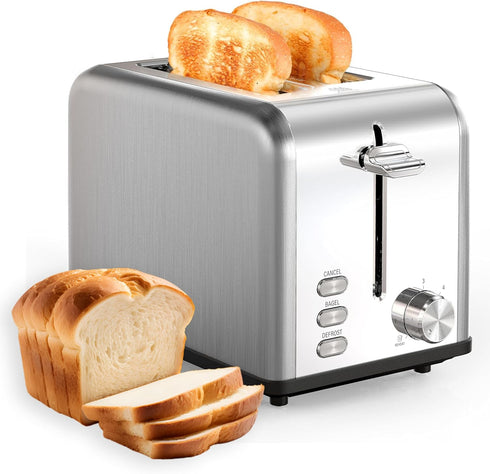 YSSOA Stainless Steel 2 Slice Toaster with Extra Wide Slot, 6 Shade Settings, Compact Oven, Silver