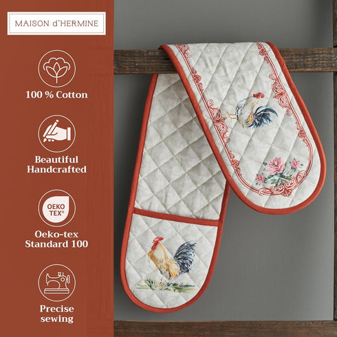 Maison d' Hermine Double Oven Mitts - 100% Cotton 7"x35" Double Oven Mitt Heat Resistant BBQ Cooking Gloves with Loop,
