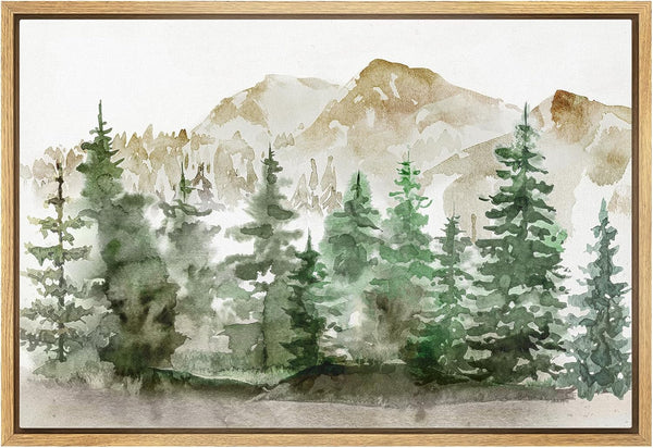 wall26 Framed Canvas Print Wall Art Woodland Nursery Decor Watercolor Mountain Forest