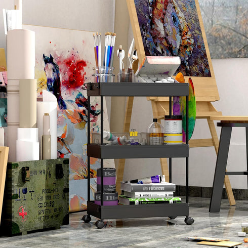 3 SPACEKEEPER Rolling Storage Cart Tier Bathroom Cart Organizers with Wheels Laundry Room Organization Mobile Shelving