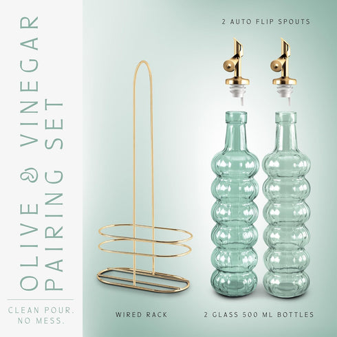 2 Pack- 17oz COOK WITH COLOR Glass Olive Oil Bottle Dispenser - Oil and Vinegar Cruet - Olive Oil Carafe Decanter