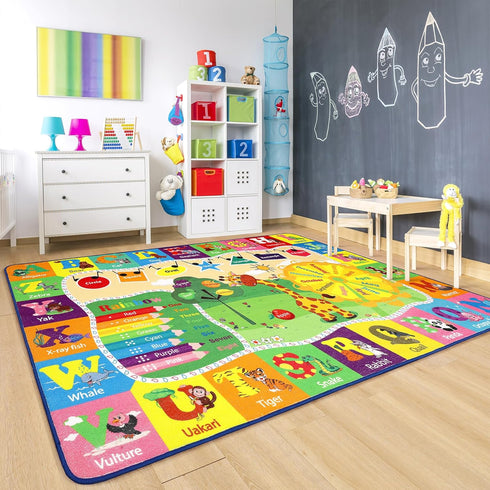 3x5 Chicrug Educational Kids Area Rug for Playroom, TPR Non Slip Kids Classroom Carpet Rug for Learning ABC Animal