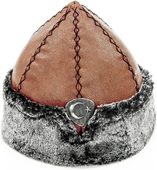 Miss Tesettuer Turkish Ottoman Bork Hat, Ertugrul Faux Leather Fur Winter Cap