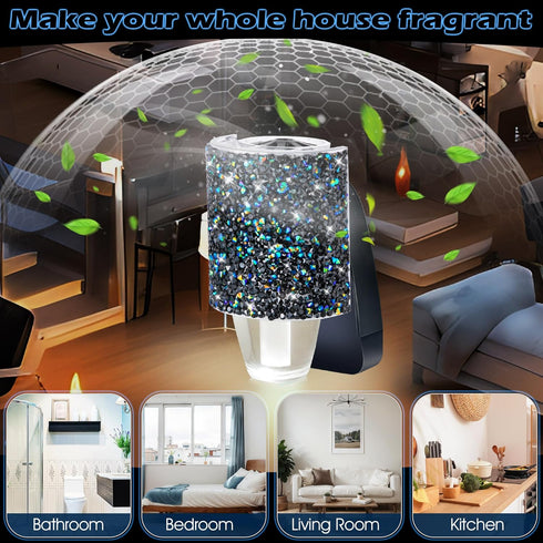 Wall Fragrance Plug with Night Light, Compatible with Bath & Body Works WallFlower, Black Rhinestone