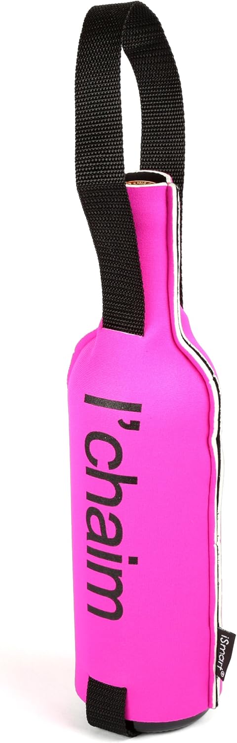 Creative Home Neoprene Single Wine Carrier, Champagne Bottle Protective Travel Gift Bag, 5-1/8" W x 11-3/4" H, Pink