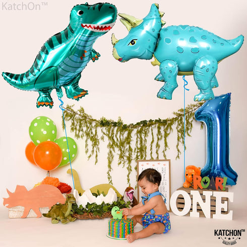 KatchOn Giant Blue Dinosaur Balloons, 38 Inch Pack of 2 Mylar Balloons for Birthday Party Decor