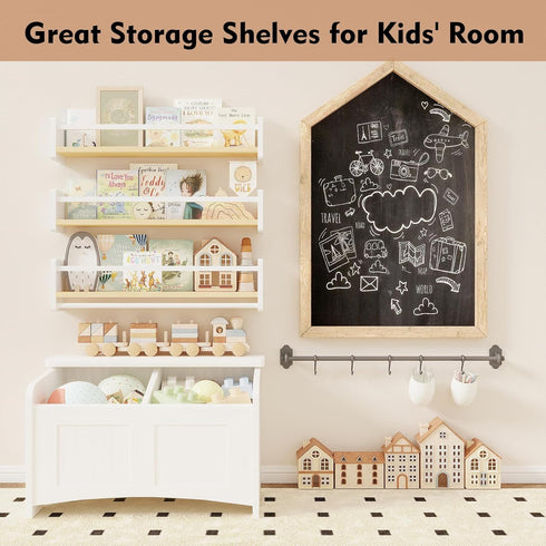 Set 3 15.8 Inches) MXCSE Nursery Floating Bookshelf for Kids, Wall Mounted Kids Book Shelf with Toy Storage, Pine Wood
