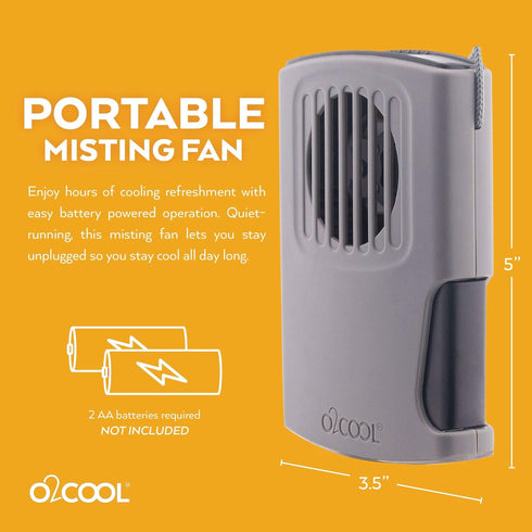 O2COOL Deluxe Multi-Pack Misting Neck Travel Fan, Battery Powered, 2pk (Gray)