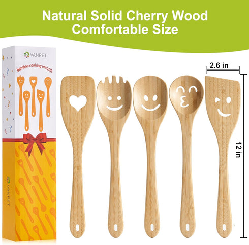 Wooden Cooking Utensil Set - Cute Spatula Set, Funny Bamboo Kitchenware, Unique Mother's Day Gifts for Cooks,