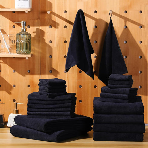 24 Set: 2 4 6 8 4 Mixweer Piece Black Microfiber Absorbent Towel Oversized Bath Sheets, Bath Towels, Hand, Washcloths