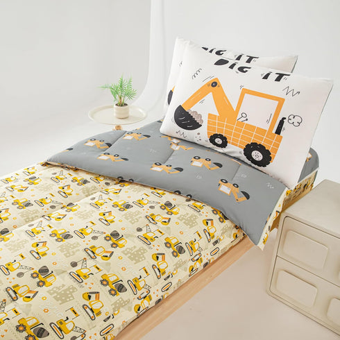 Dearller Bedding Twin for Boys Construction Truck Vehicle Car Comforter Boys Twin Bedding All in one Zipper Kids