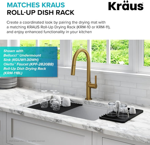 Kraus Self-Draining Silicone Dish Drying Mat, Trivet for Kitchen Counter in Dark Blue, KDM-10DB