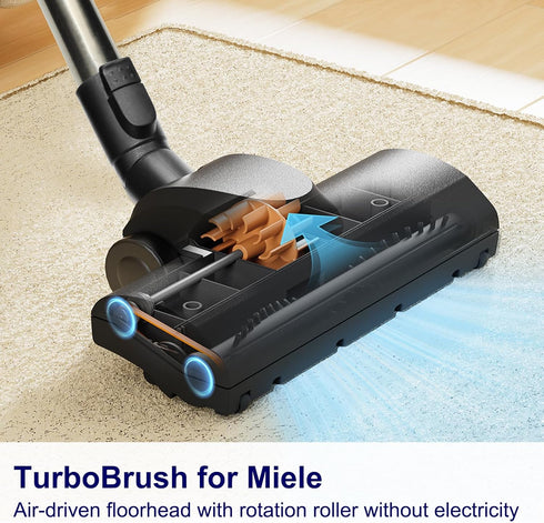 Portek Turbo Brush Compatible with Miele Vacuum Cleaners, Air-Driven Turbine Floor Head Attachment, for Carpets Area