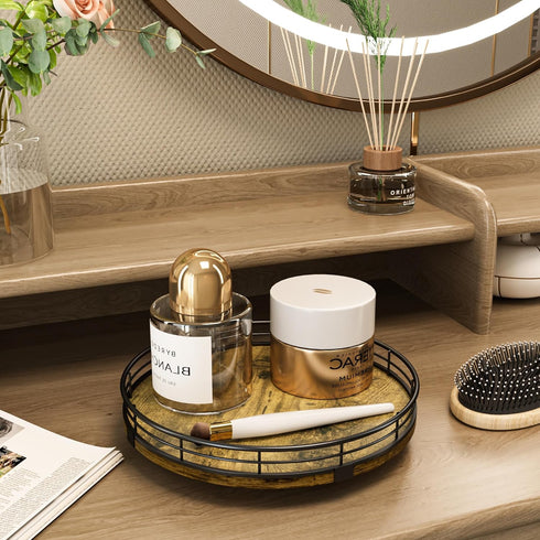 HGF Farmhouse 9" Bathroom Vanity Tray Turntable, Wooden Countertop Organizer for Soap Perfume, Rotating Kitchen