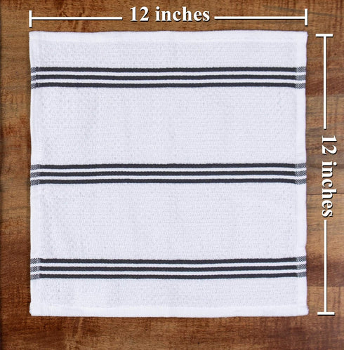 Set 8 12x12 Sticky Toffee Cotton Dishcloths of Gray and White Kitchen Towels in, Reusable and Absorbent Tea Towels