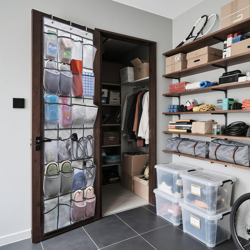24 Closets 3Hooks, (66"x 19") Over the Door Shoe Organizer, Large Breathable Mesh Pockets, Space Saving Hanging Storage