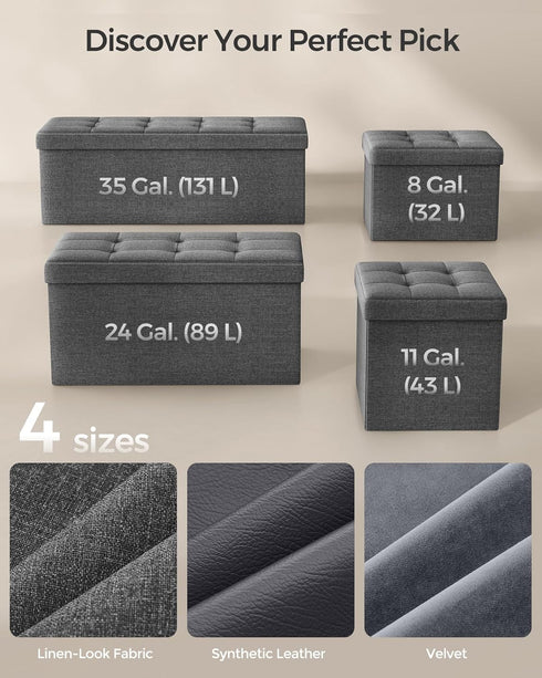 12.2 16.1 12.2 Inches, 286 lb ULSF102G01 SONGMICS Mazie Collection - Small Folding Storage Ottoman, Foot Rest Stool, x