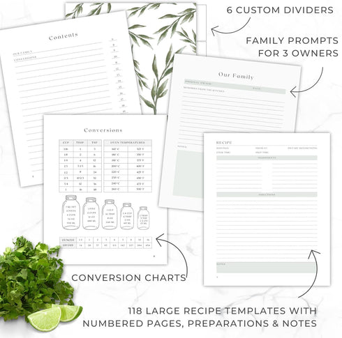 Recipe Book To Write In Your Own Recipes with 6 Custom Dividers - Blank Spiral DIY Personalized Family Cookbook Journal