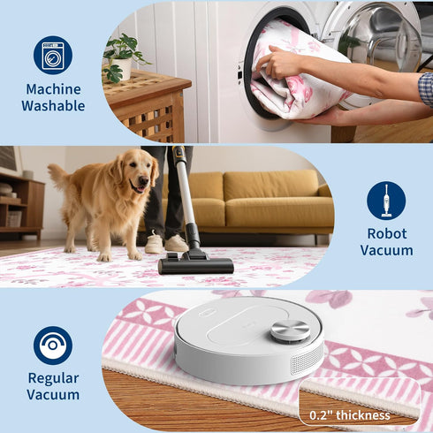 2x6 GarveeHome Runners for Hallways Non Slip, Kitchen Runner Rug Pink and White Bow Rugs for Bedroom Girls, Low Pile