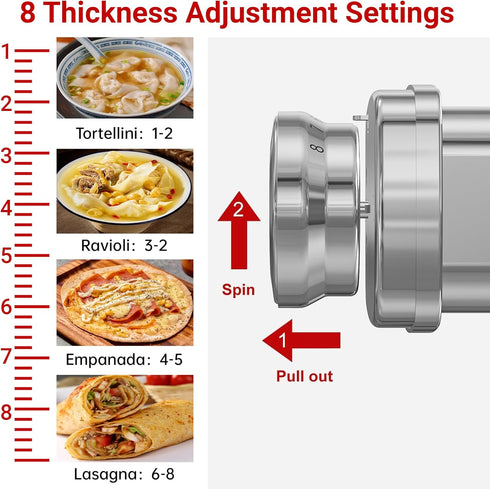Pasta Maker Attachment for KitchenAid Stand Mixer, Stainless Steel Pasta Roller with 8 Gears Adjustable