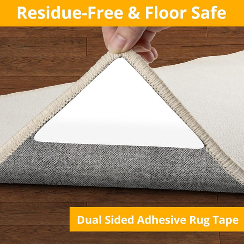 12 PCS Rug Tape - Double Sided Adhesive Gripper for Hardwood Floors, Reusable Anti-Slip Rug Grips