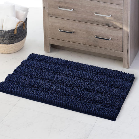 Small Bathroom Rugs - Non Skid Washable Microfiber Kitchen Mats for Indoor Outdoor Bath Shower, Navy Blue, 20" W x 32"
