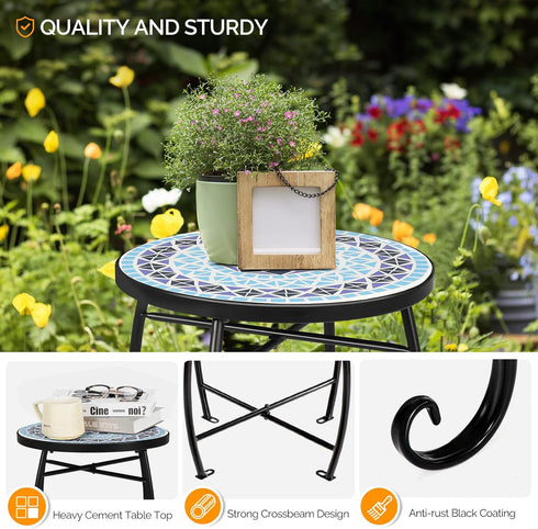 Bonnlo Sea Mosaic Side Table for Living Room and Outdoor Use