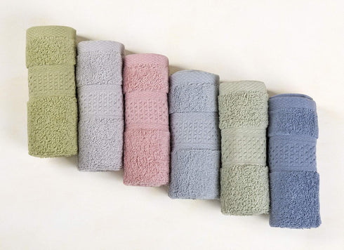 Cleanbear 6 Colors Pure Cotton Wash Cloths Set - Face Cloths 13 x 13 Inches (Light Blue, Jade Green, Light Green, Grey,