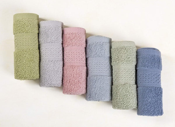Cleanbear 6 Colors Pure Cotton Wash Cloths Set - Face Cloths 13 x 13 Inches (Light Blue, Jade Green, Light Green, Grey,
