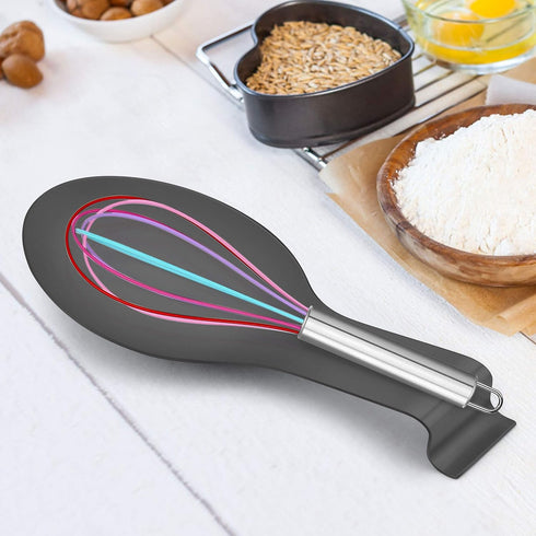 LIANYU Stainless Steel Black Spoon Rest Set of 2, Spatula Ladle Spoon Utensil Holder for Kitchen Counter Stove Top, Dishwasher Safe