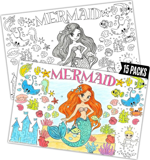 Mermaid Crafts for Kids 15Packs 17X11Inches Coloring Placemats with Thankful - Fall