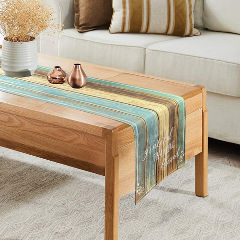 72 Inches 13x72 Inches Farmhouse Table Runner, Long, Blue Brown Teal Green, Grateful Thankful Wood Rustic Retro