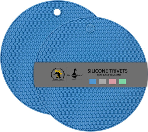 Silicone 2-Pack Trivets for Hot Dishes - Hot Pads for Kitchen, Flexible Easy to Wash and Dry (Blue)