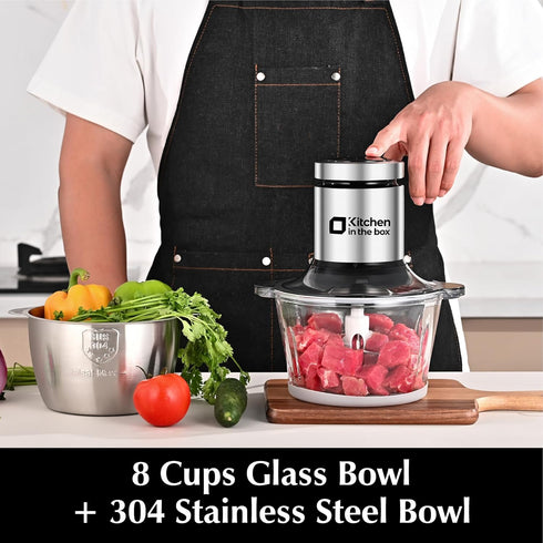 Kitchen in the Box Food Processors, Small Meat Grinder & Electric Vegetable Chopper with 2 Bowls (8 Cup + 8 Cup)