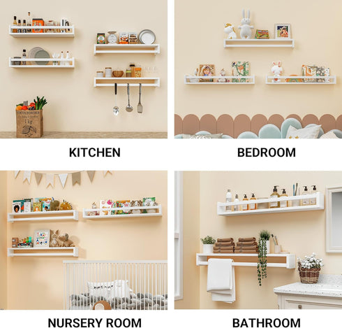 Heimlove 32 inch Set 3 Nursery Floating Shelves, Solid Wood Nursery Book Shelves for Wall, Bookshelf for Kids, Wall