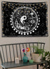 Twelve Constellation Tapestry, Black and White Sun and Moon, Yin and Yang Mystic Wall Hanging for Home Decor
