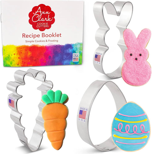Easter Fun Cookie Cutters 3-Pc. Set - Made in the USA by Ann Clark, Easter Bunny, Egg, and Carrot