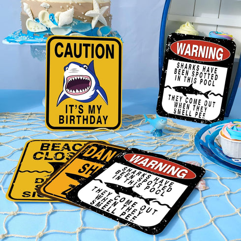 WERNNSAI Shark Zone Party Decorations, 6 PCS 8'' Funny Wall Decor Signs for Boys Kids Birthday Ocean Theme Party