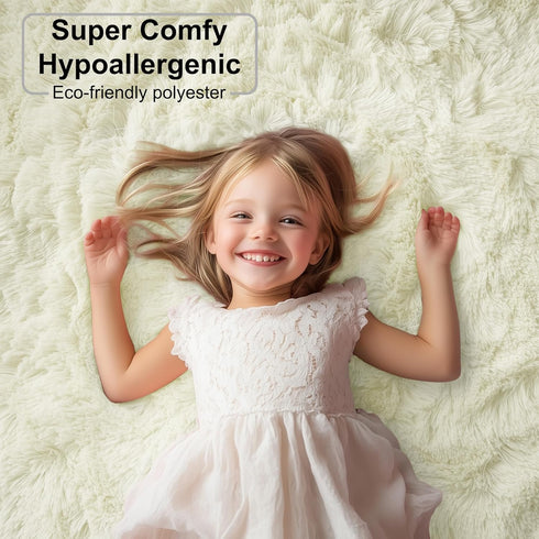 5Ft, PAGISOFE Cream White Round Rugs Fluffy Shaggy Ivory Carpets, Rugs for Girls Boys Baby Kids Bedroom, Indoor Furry