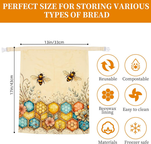 Ronxzas 2 Pack Beeswax Bread Bags for Homemade Sourdough, Reusable Natural Cotton Large Bees Wax Bag Food Storage Bags
