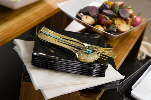 Plastic Cutlery Silverware - Extra Heavyweight Disposable Flatware, Full Size Plastic Spoons, 24 Pack