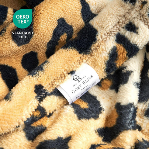 Cozy 50"*60" Bliss Leopard Print Fuzzy Throw Blanket for Couch - Thick Soft Warm Fleece Blankets for Room Decor