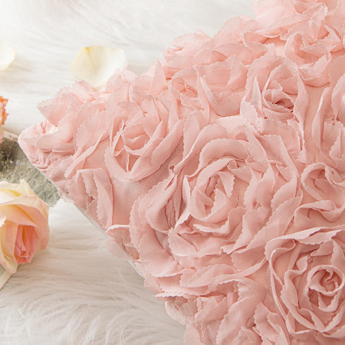 MIULEE 3D Decorative Romantic Valentines Stereo Chiffon Rose Flower Throw Pillow Cover, 16x16 Inch Peach Pink