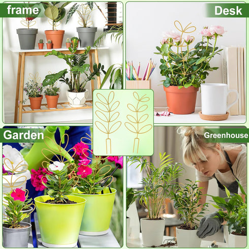 2 12 Inch 50 AUGSUN Pcs Gold Trellis Leaf Shape Metal Plant Support with Ties for Climbing Potted Plants Houseplant