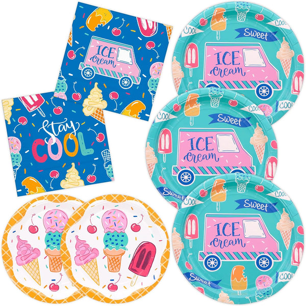 Ice Cream Plates and napkins Party Decorations Ice Cream Van and Popsicle