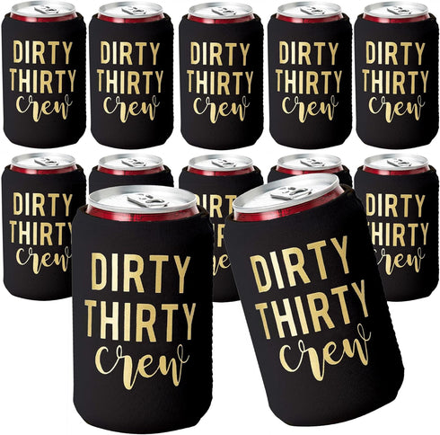 Dirty Thirty Crew Can Coolers, Set of 12 for 30th Birthday Decorations for Him and Her